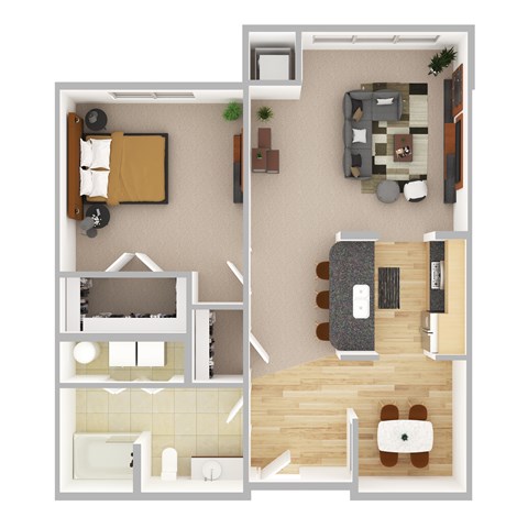 Floor plan for 1 bed, 1 bath, 904 sqft